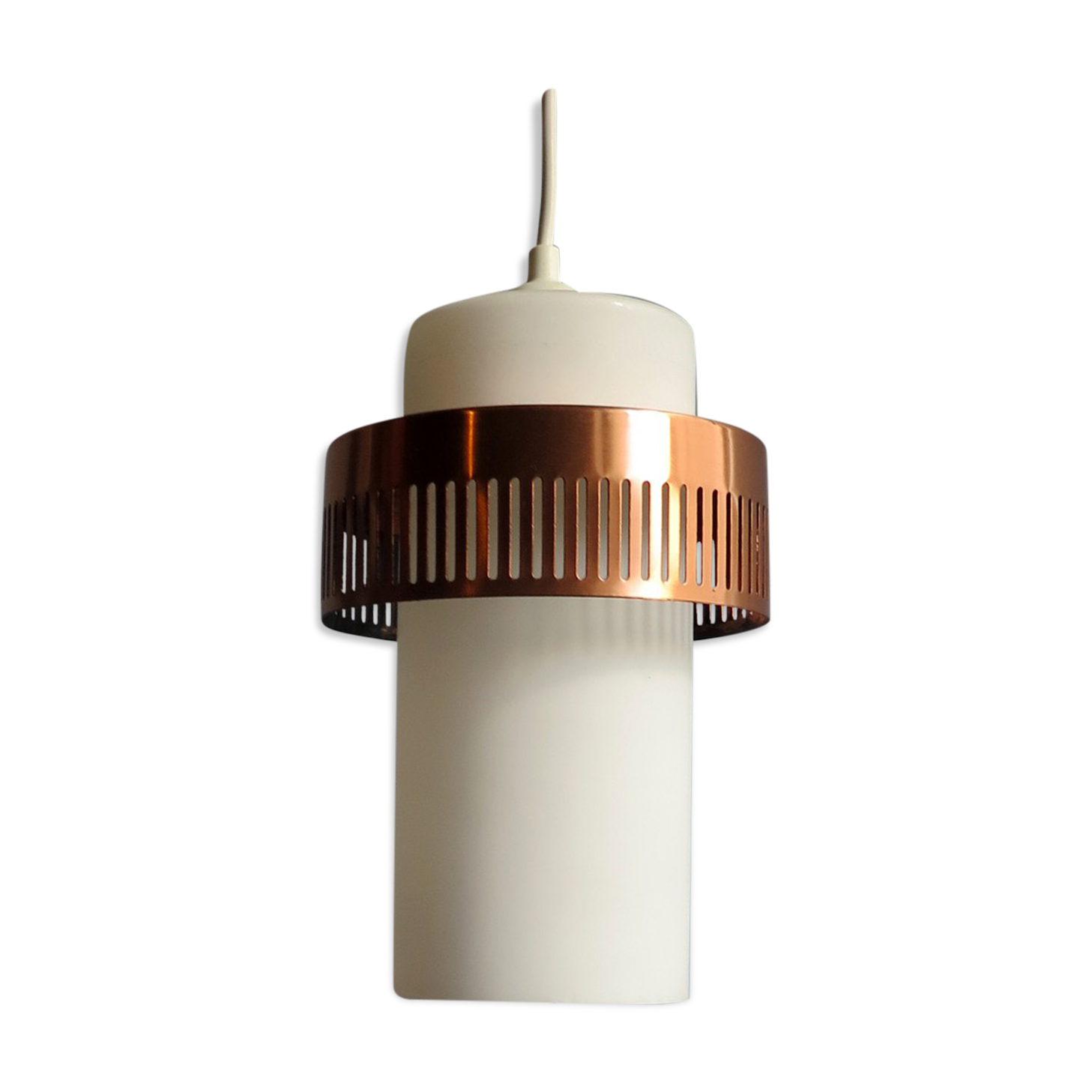 Opaline glass suspension lamp and copper metal ring, 1960s, 2 available