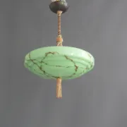 Art Deco pendant light with coiled rod, marbled effect, metal and brass pendant - 1930s
