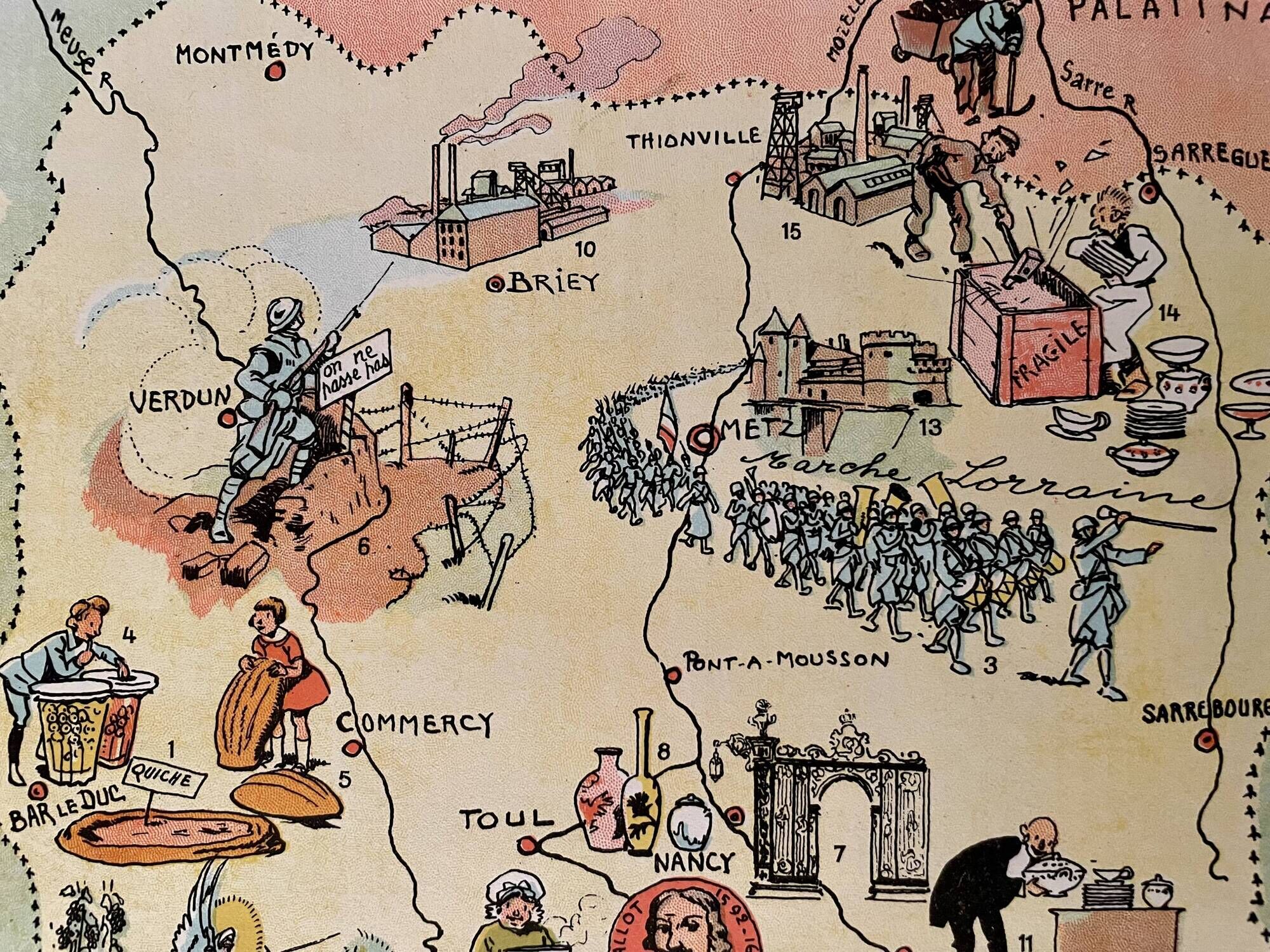 Vintage poster illustrated map of Lorraine 1935 - JP Pinchon