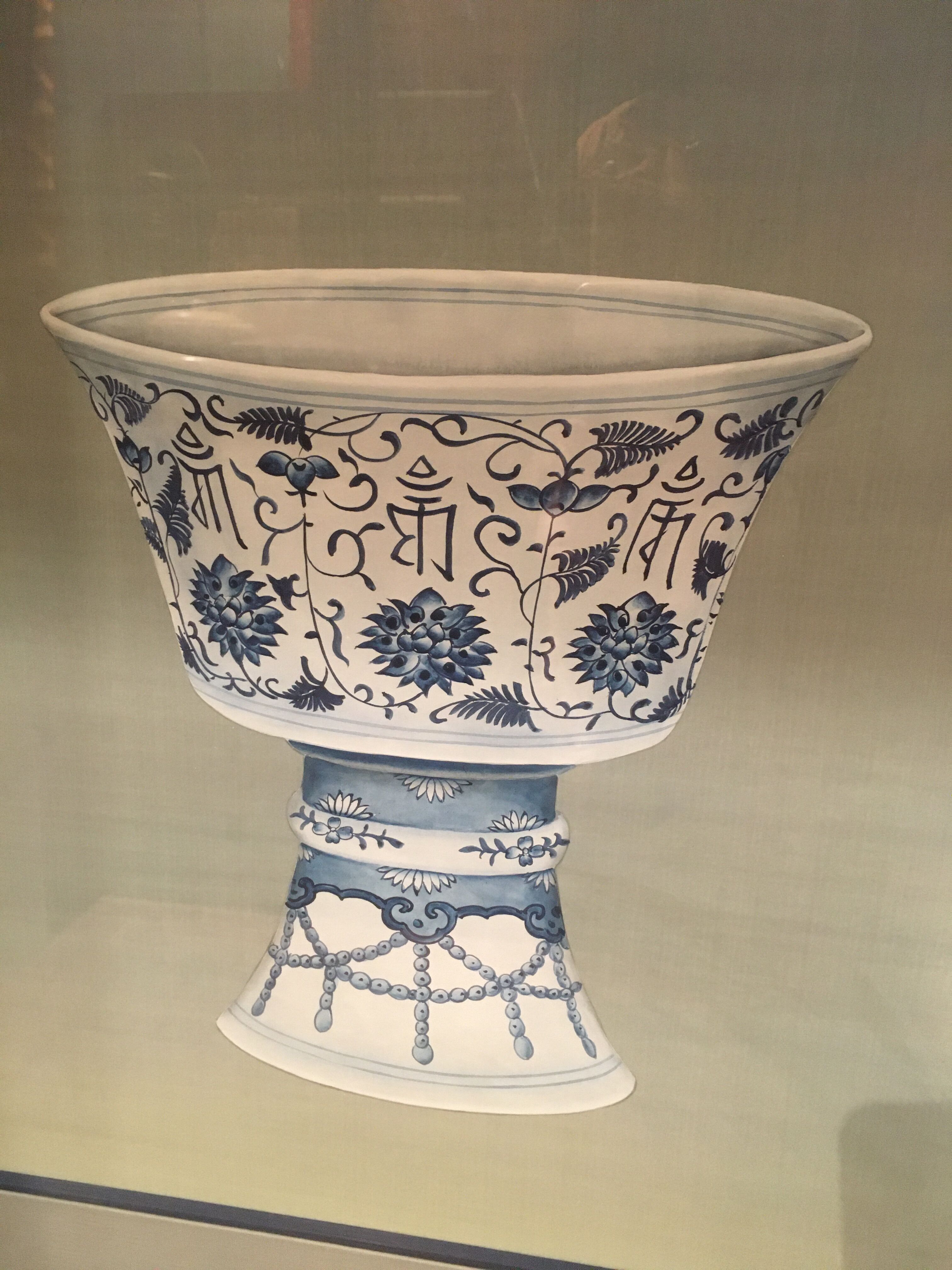 Ming blue and white pottery, hand-painted.