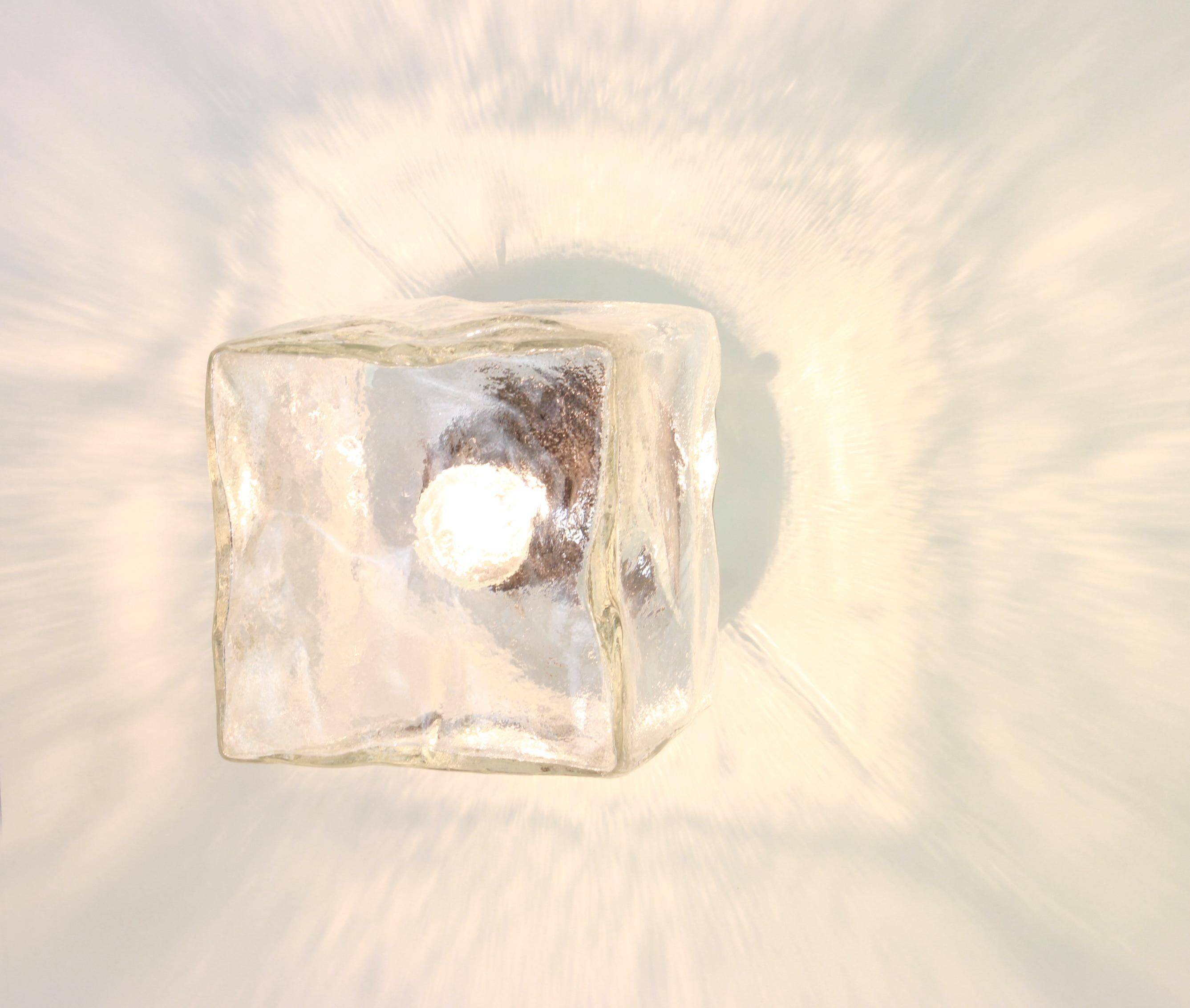 Large frosted glass wall lamp by Murano, designed by Kalmar Cube, Austria, 1960s.