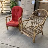 Fauteuils rotin années 50 la paire