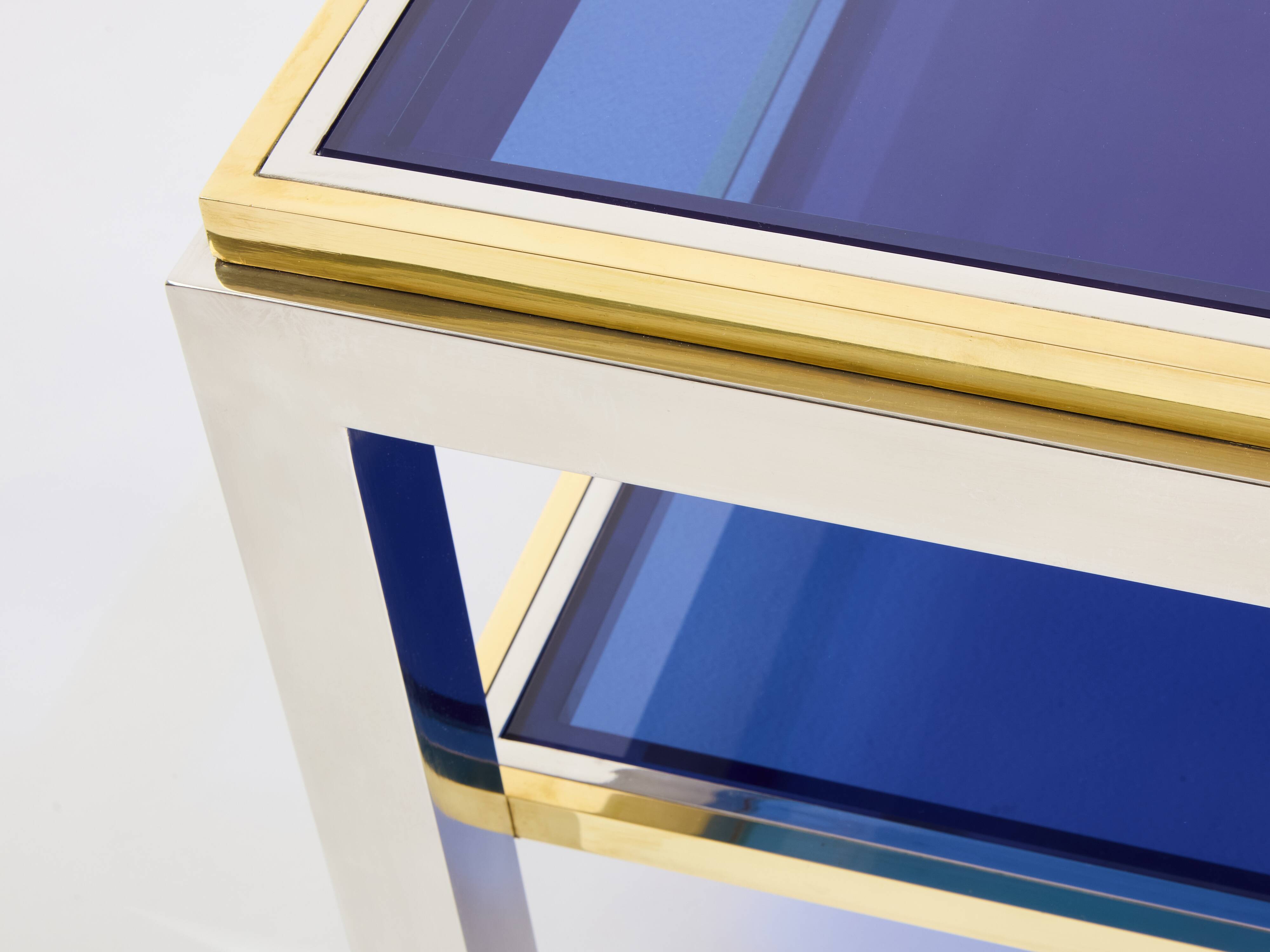 Pair of Flaminia chrome brass side tables by Willy Rizzo 1970