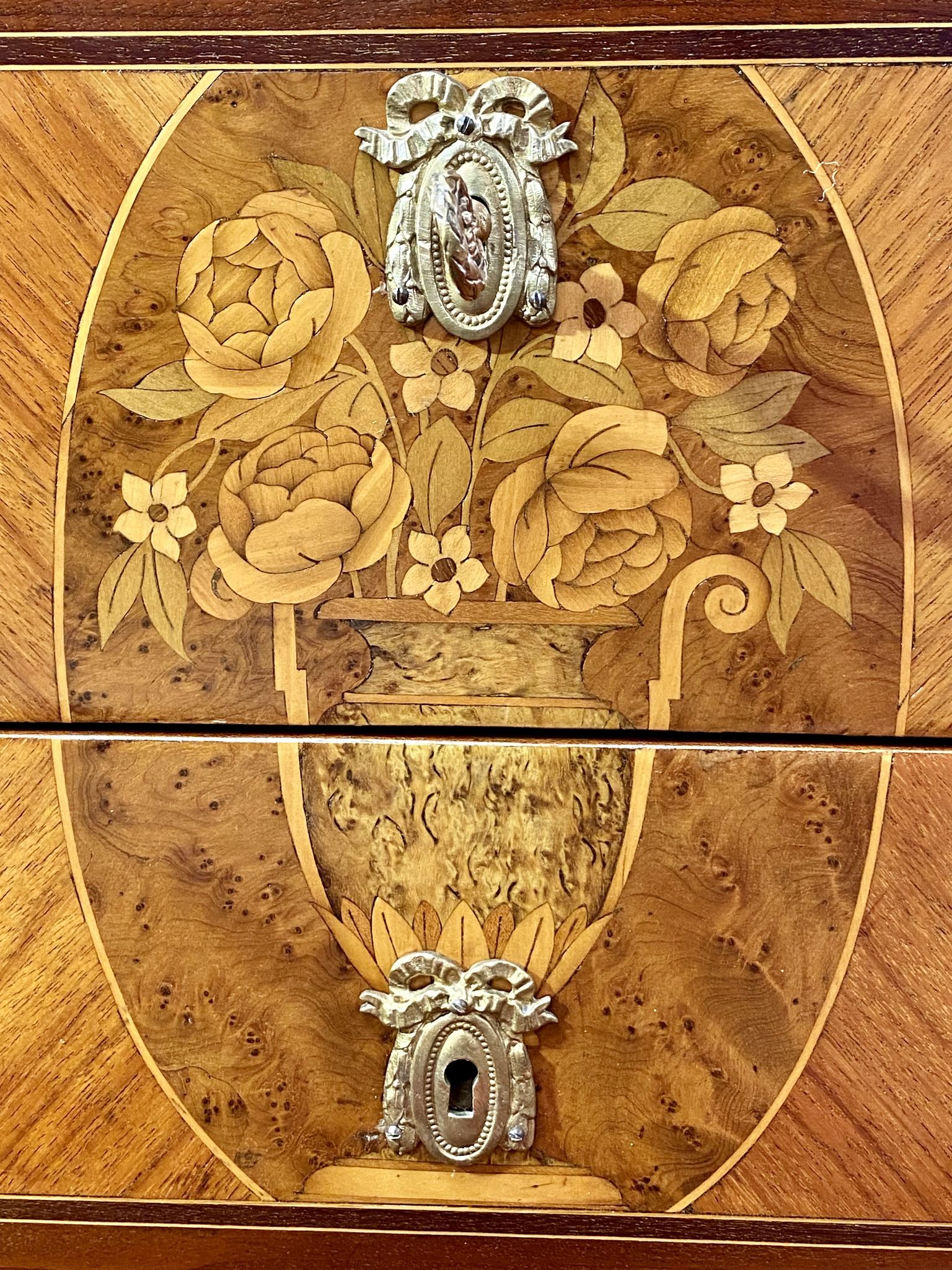 Chest of drawers Transition Style Louis XV marquetry and bronze