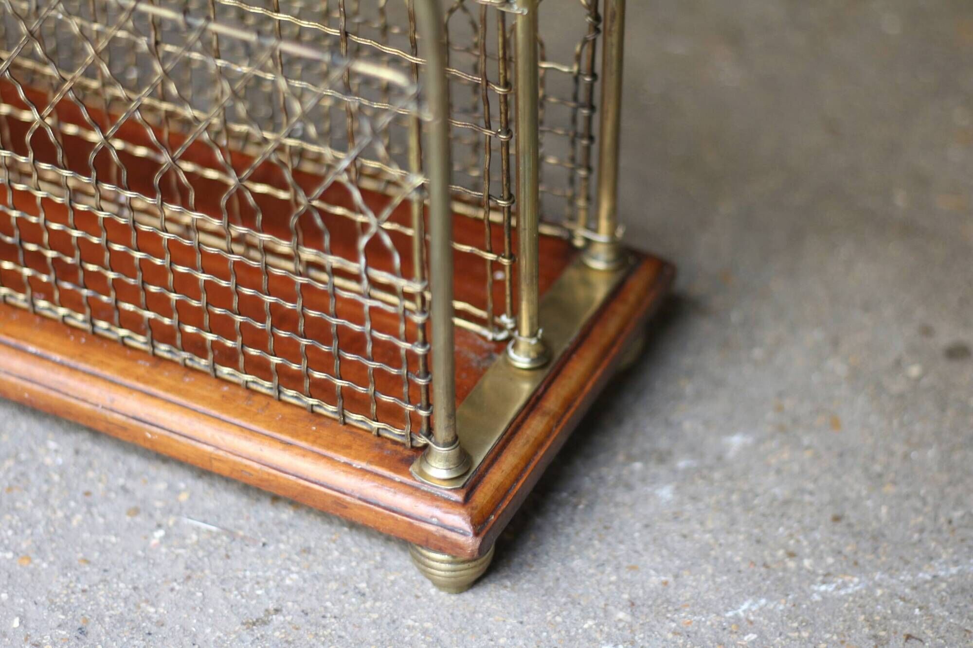 Adorable victorian s.hall magazine rack. brass/mahogany.