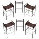 Lote de 6 taburetes de bar Artisan Contemporary Cuero marrón oscuro y metal de caucho negro