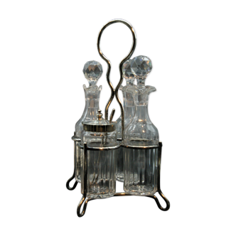 Baccarat servant condiments oiler vinegar mustard crystal silver metal