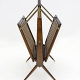 Cesare Lacca Mid-Century Modern Italian Wicker and Brass Magazine Rack, 50