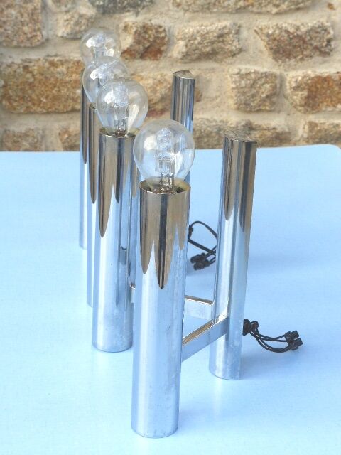 Chromed metal wall lights from Sciolari House in the 60s