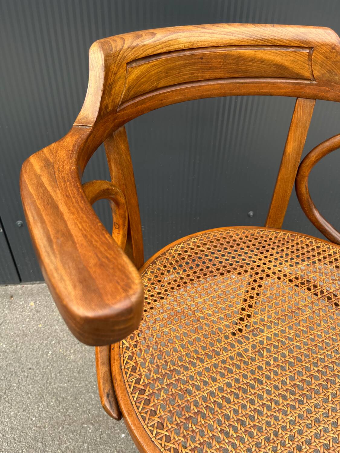 Fischel bistro armchair in wood and canework from the 50s/60s