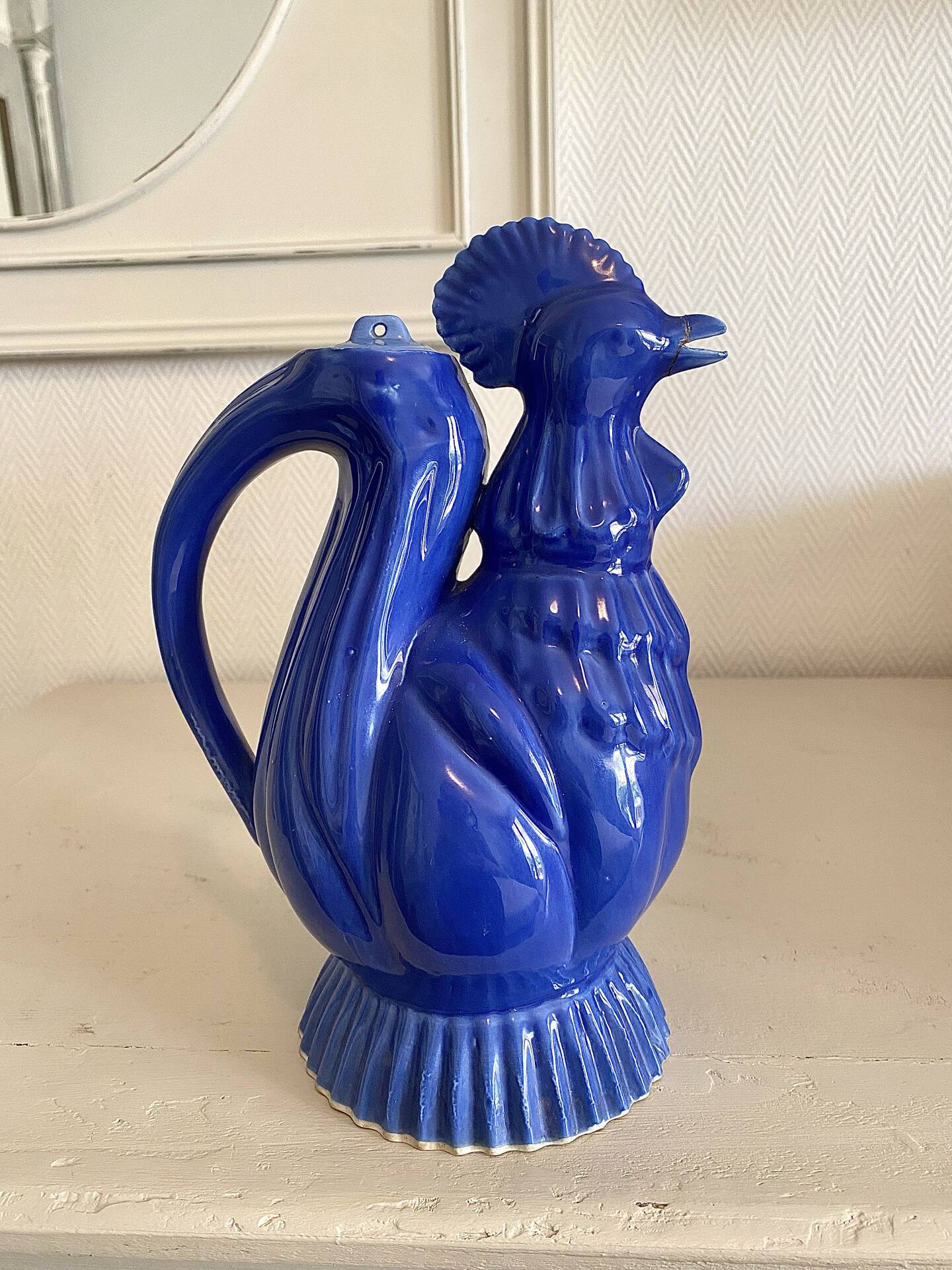 Ancienne verseuse coq bleu cobalt