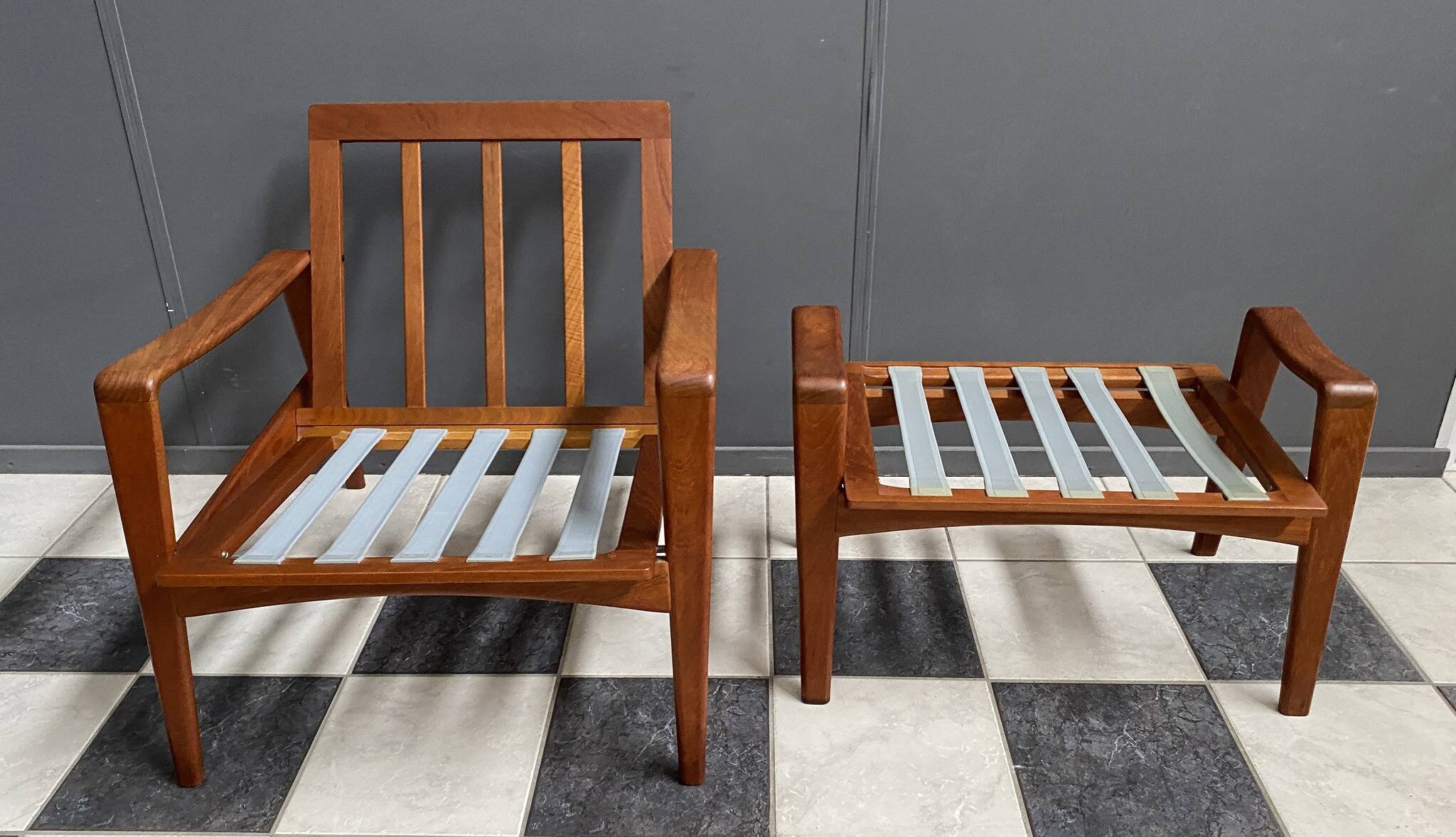 arne Wahl Iversen teak arm chair with ottoman