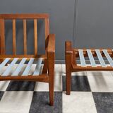 arne Wahl Iversen teak arm chair with ottoman