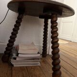 Circular wooden coffee table tripped tripod tripod