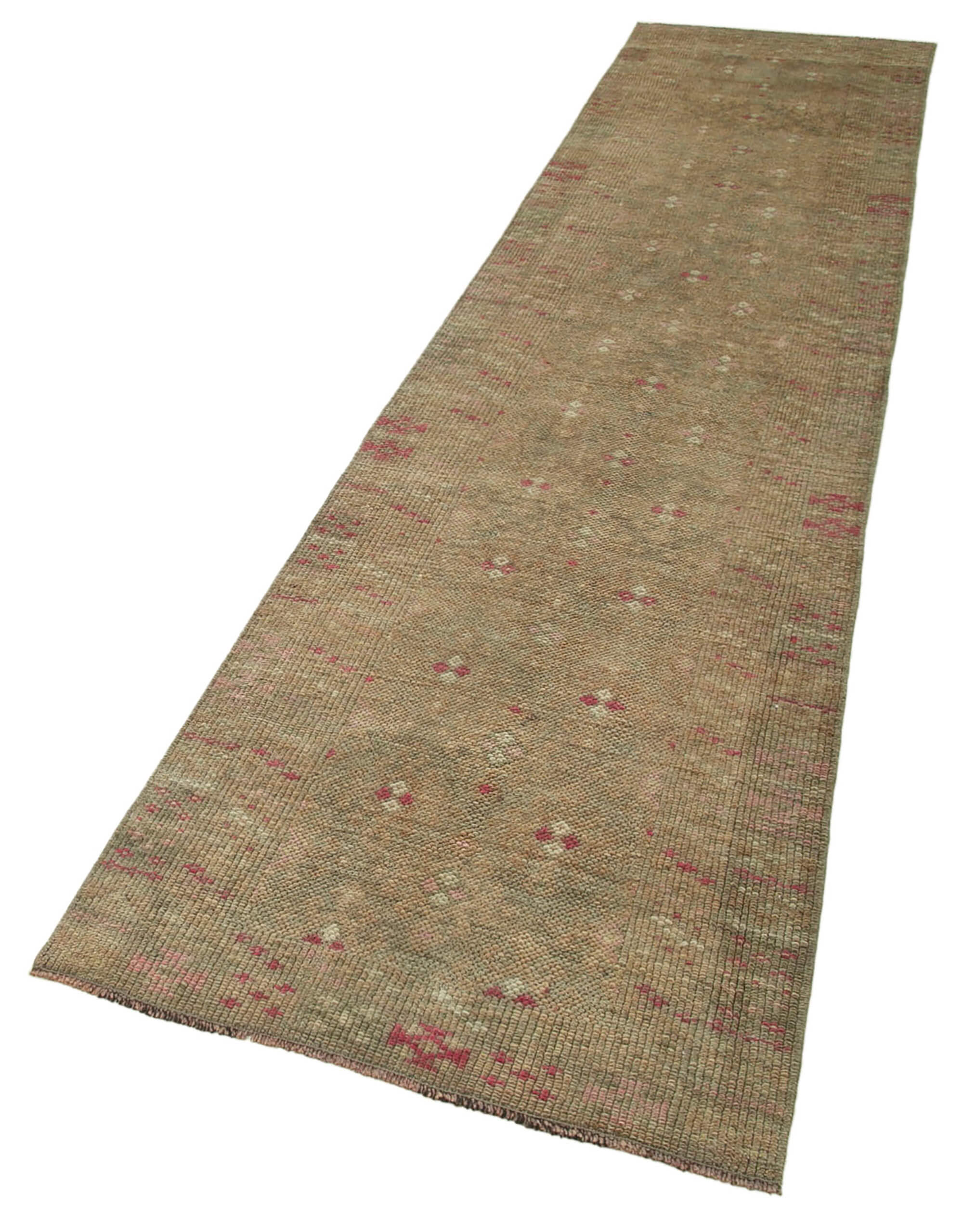 Hand-knotted antique turkish beige runner rug 87 cm x 382 cm
