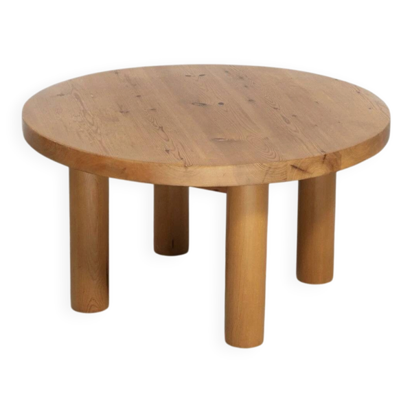 Table basse ronde en bois d'orme massif, France, années 1970