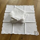 Old rectangular embroidered openwork tablecloth + 16 napkins