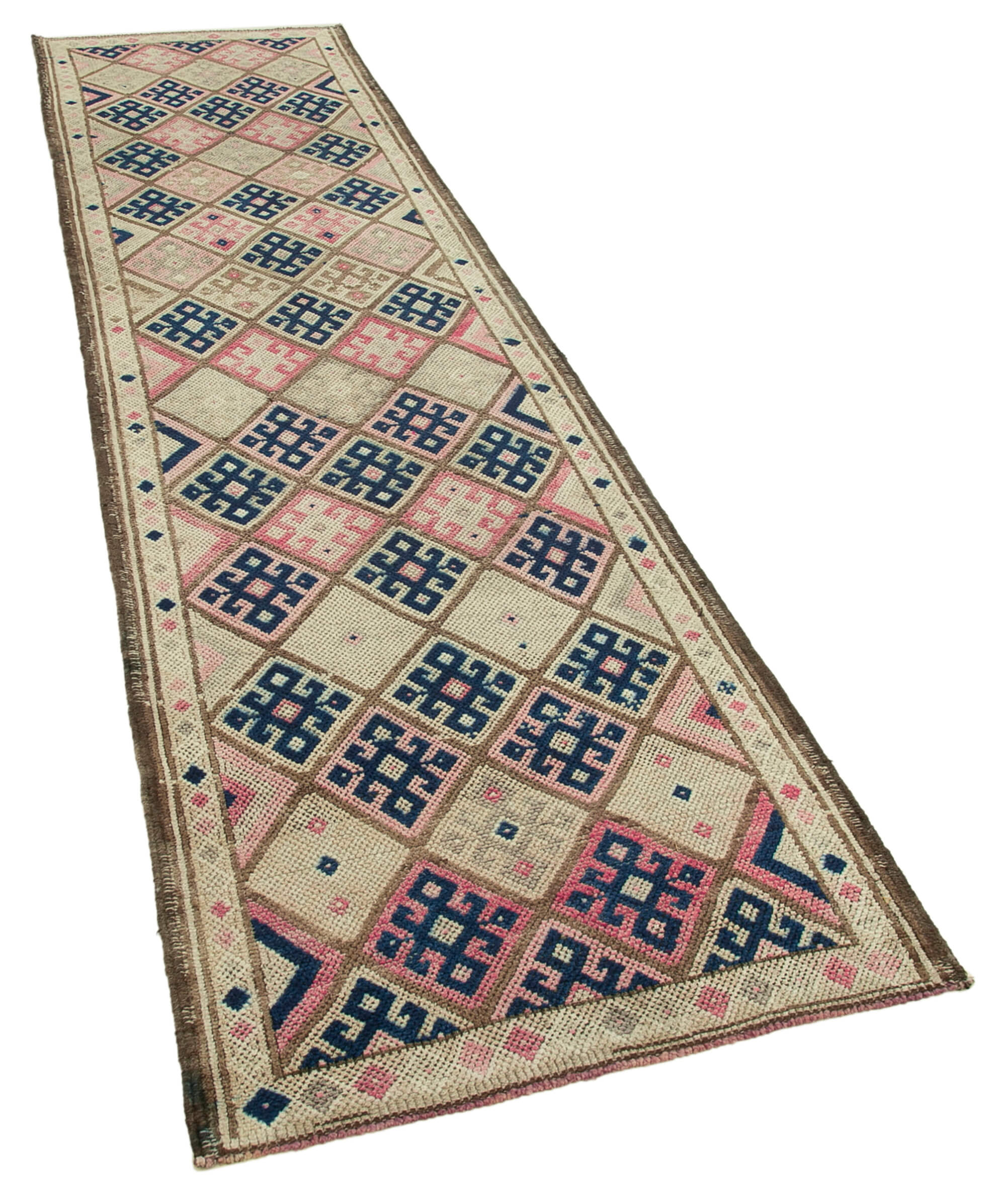 Handmade oriental beige runner rug 90 cm x 352 cm