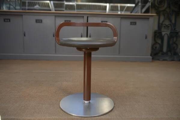 LA PALMA designer swivel stool in metal and leather – 1970s