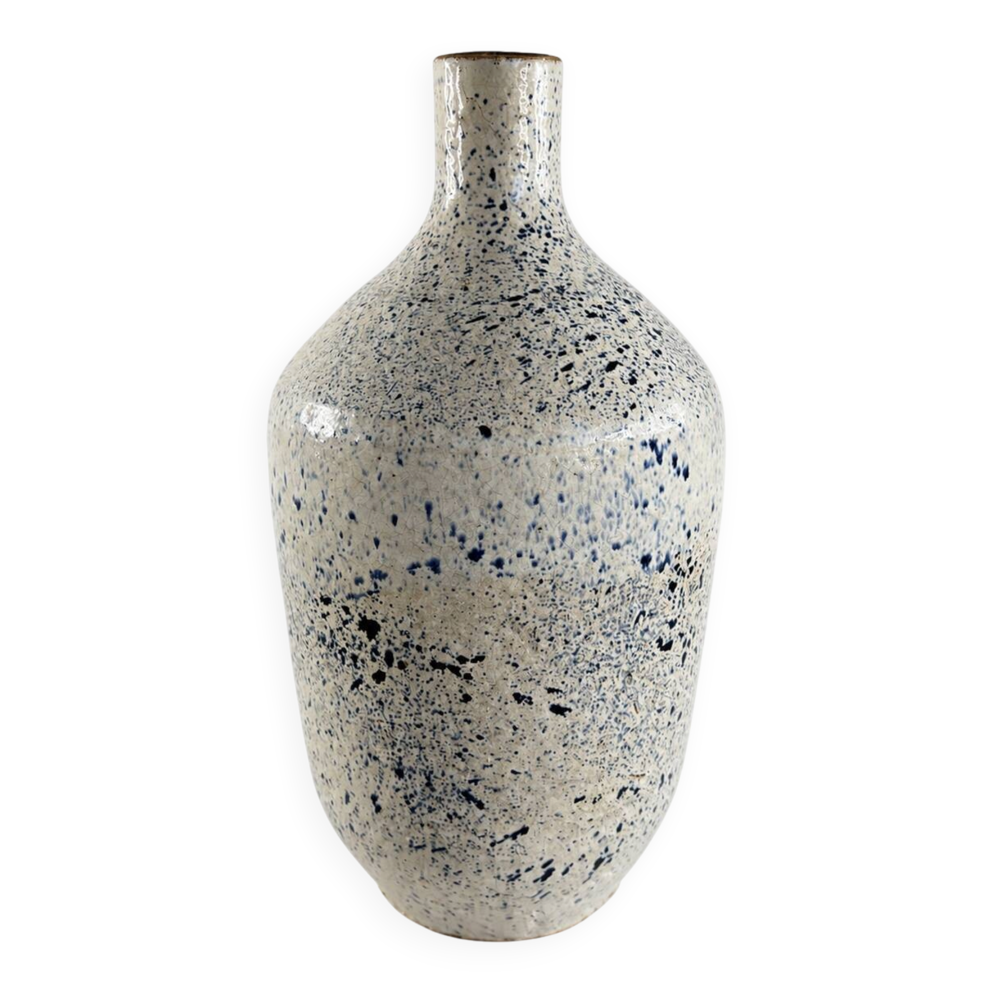 Speckled blue glazed stoneware vase – Vintage handmade ceramics – 28 cm