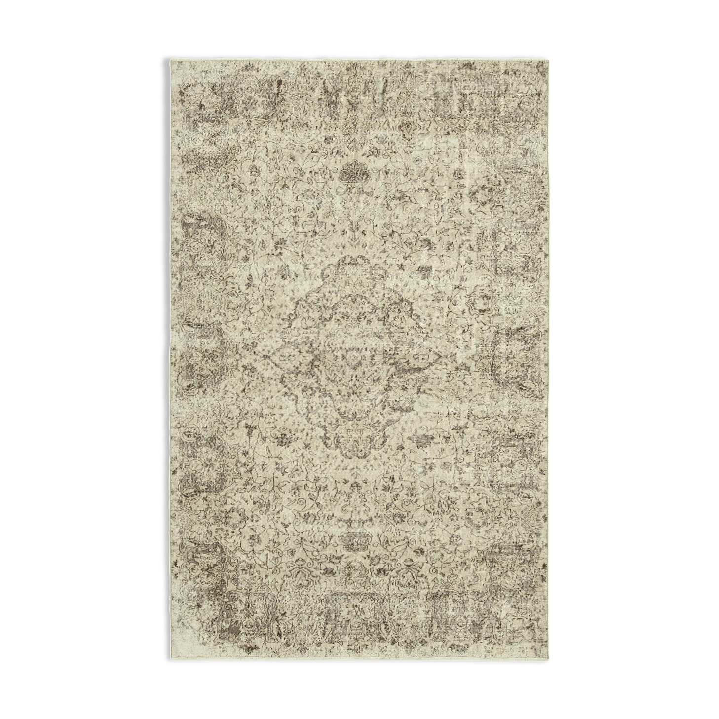Handwoven vintage anatolian beige carpet 198 cm x 316 cm