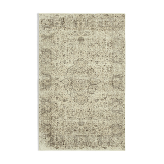 Handwoven vintage anatolian beige carpet 198 cm x 316 cm