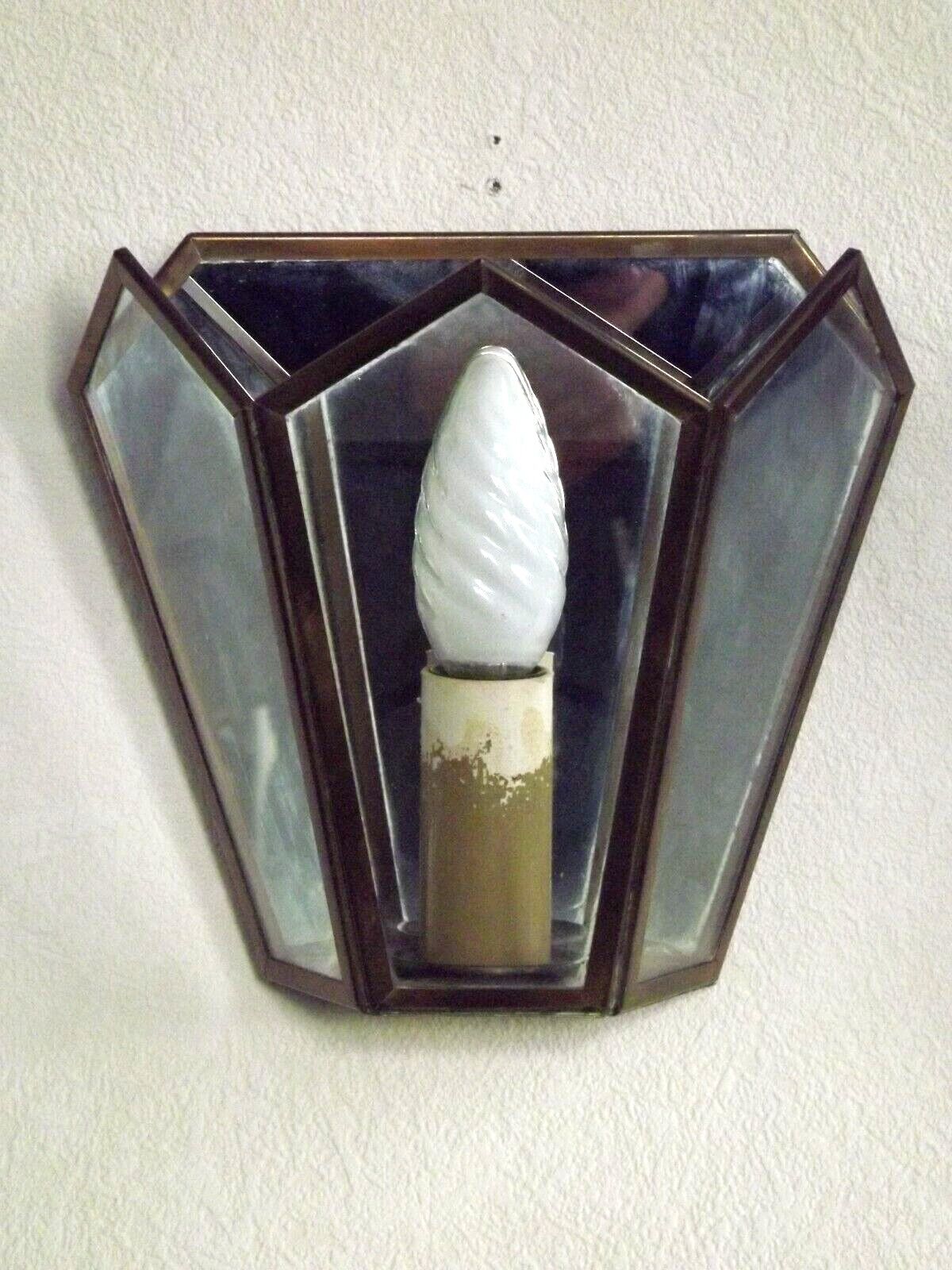 Matching pair french mid century copper & glass single light wall lanterns 3915