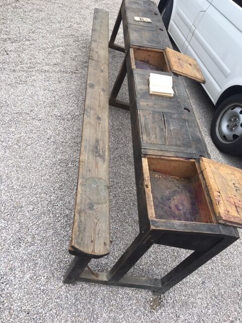 Bureau d'écolier de 3,30 m en bois 7 places