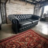 Chesterfield seat/sofa/settee in sturdy black leather