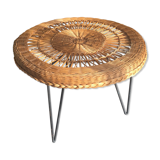 Low table in wicker and black metal, vintage