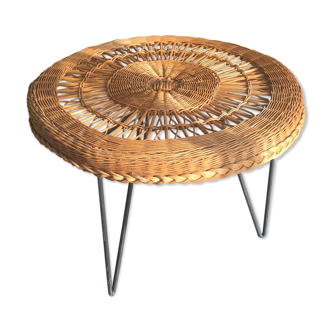 Low table in wicker and black metal, vintage