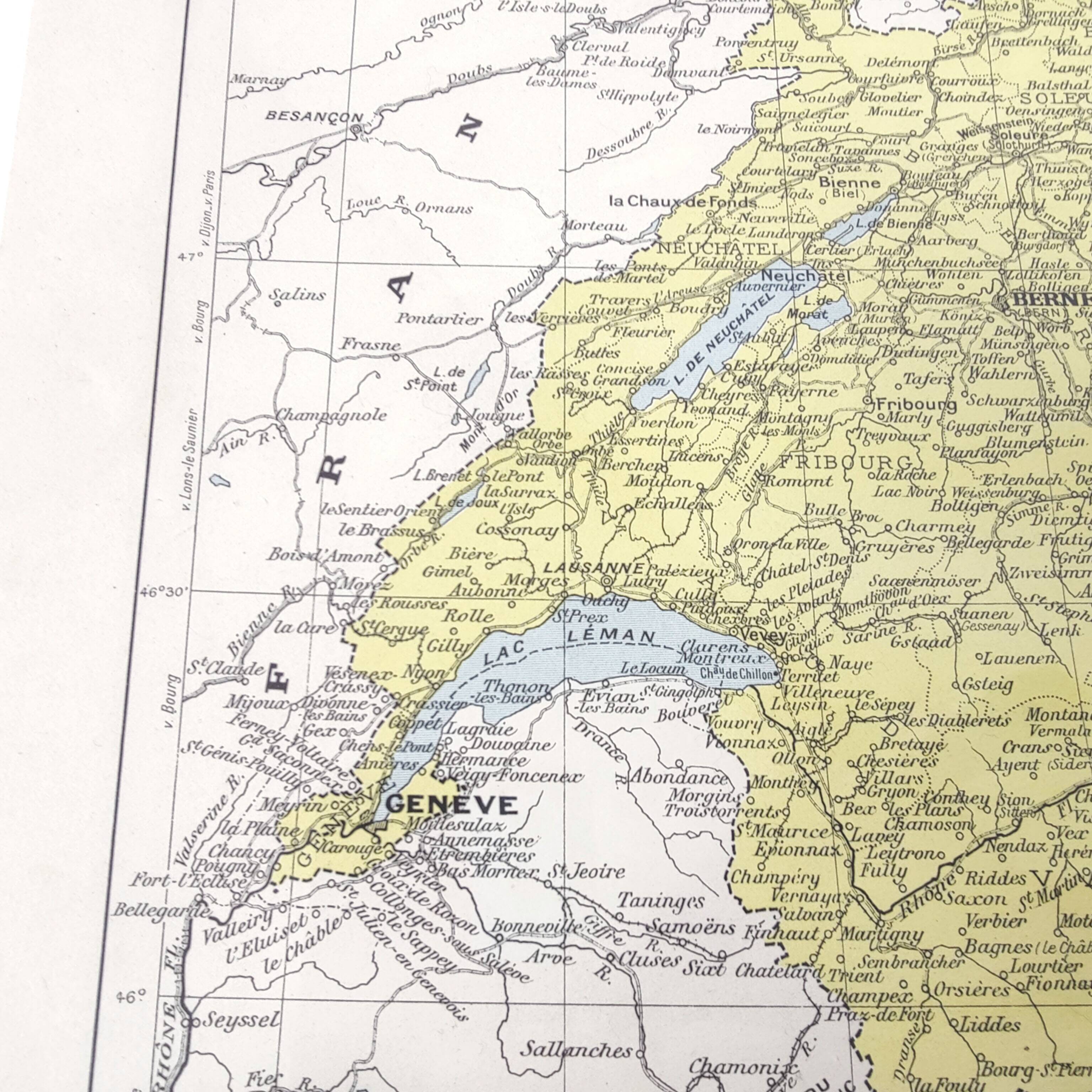 Vintage color map of Switzerland 43x43cm from 1950