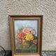 Painting on framed wood panel the bouquet of roses signed and vintage