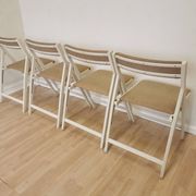 Set of 4 Vintage Wooden Folding Lounge Chairs: Beige Fabric, STOL Kamnik 1970