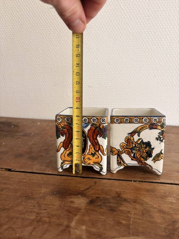 Paire Pot Porte Pinceau Jardinière Cache Pot Faïence Gien Néo renaissance X
