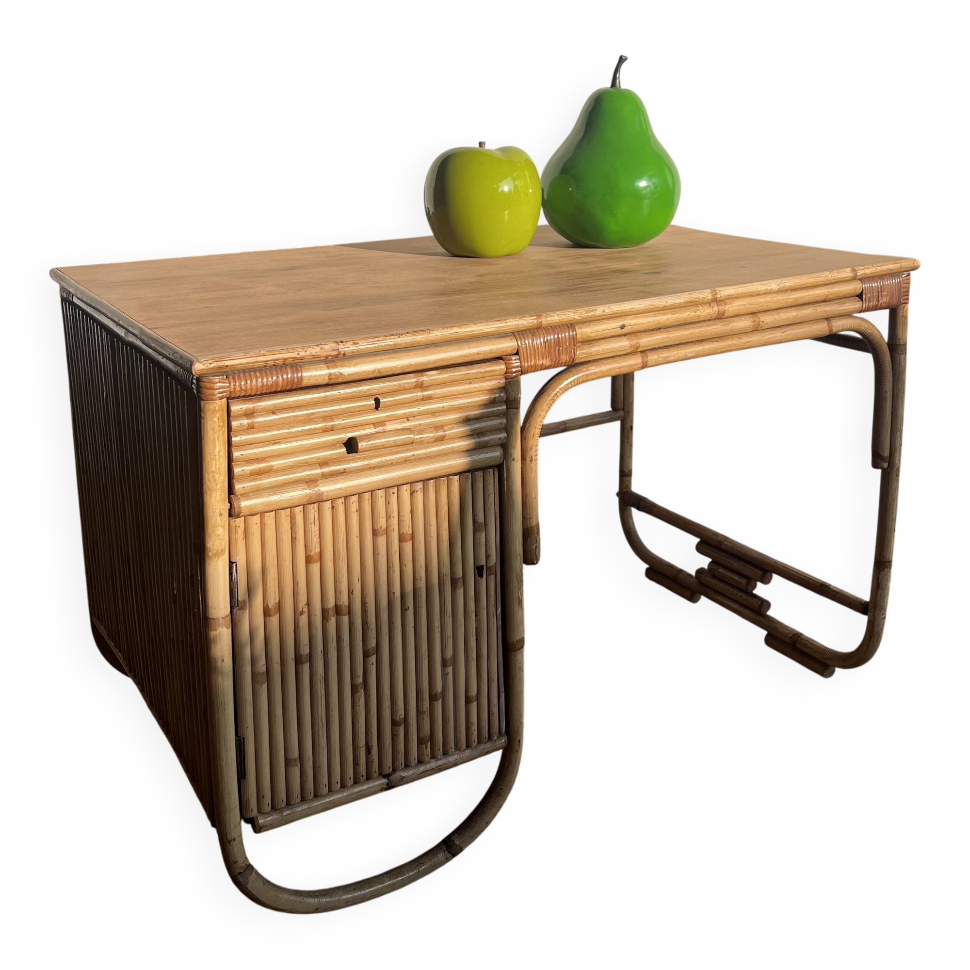 Mid-Century Vintage Bamboo Rattan Desk