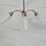 Brass and white opaline chandelier
