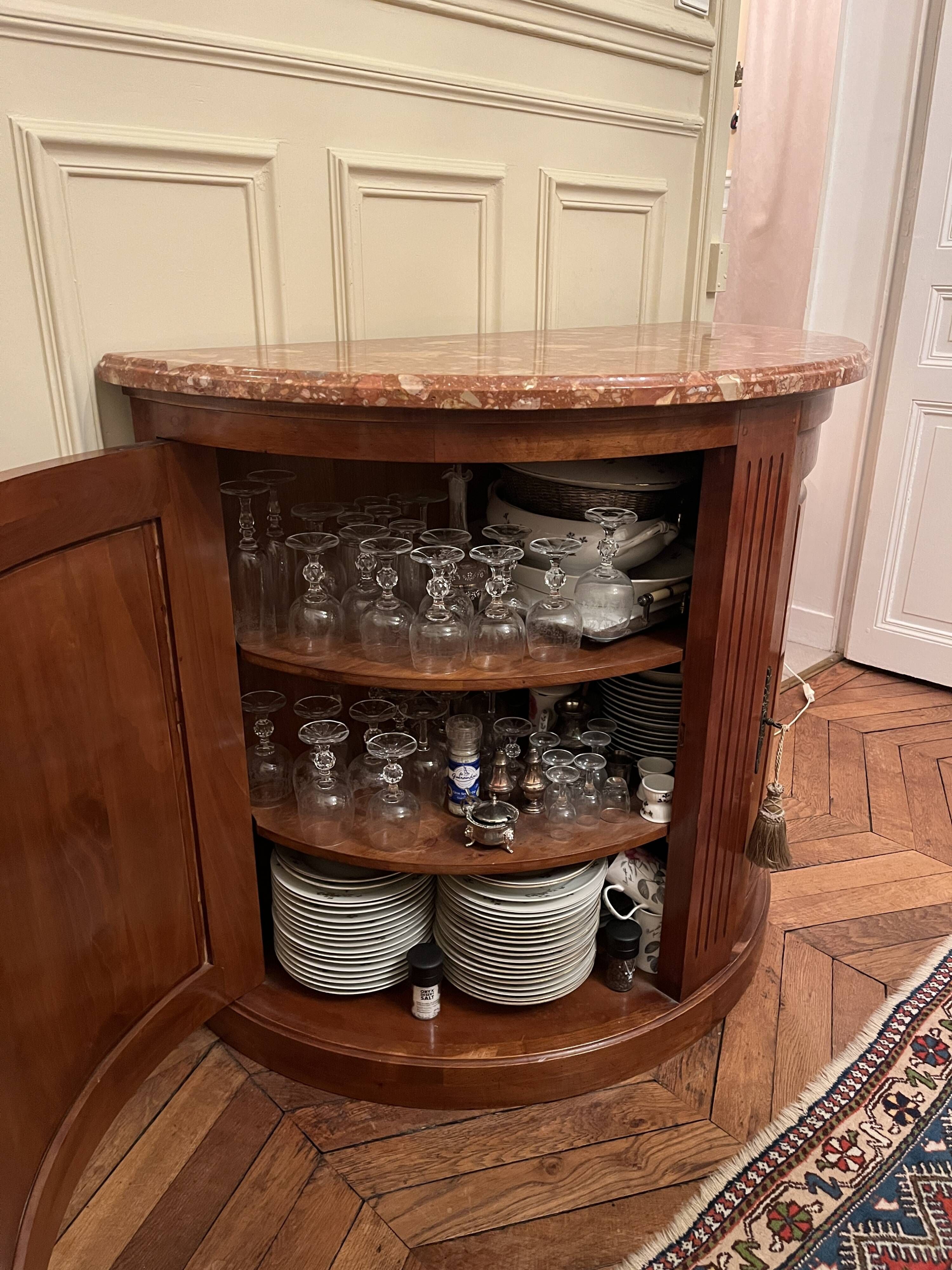 Louis XVI Period Half-Moon Buffet, Wood and Marble Top, 18th Century