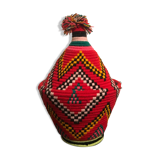 Berber wool and red and black raffia basket