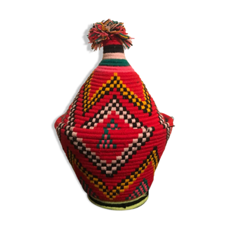 Panier Berbère en laine et raphia rouge et noir