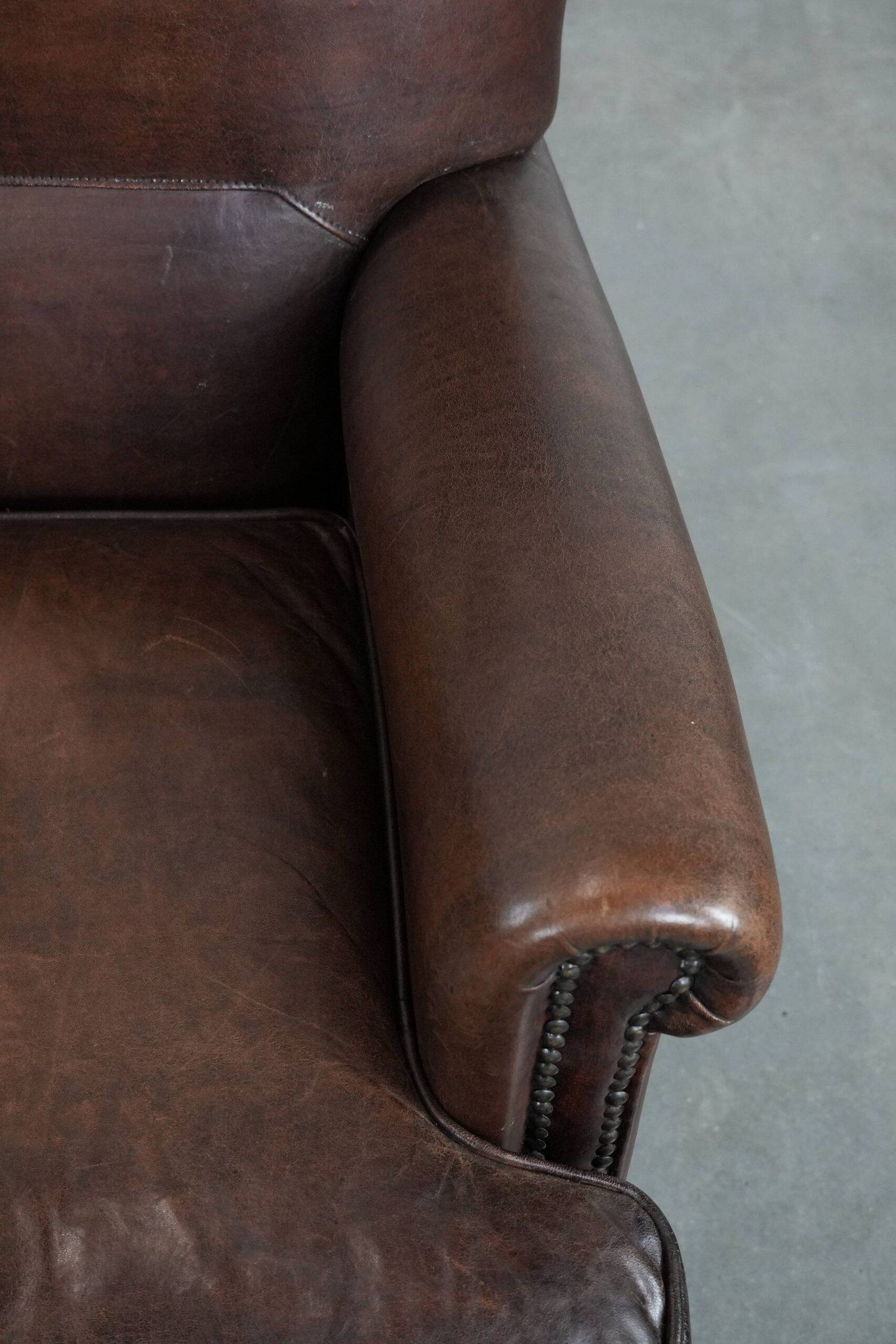 Beautiful Characterful Sheep Leather Armchair with a Deep Colour