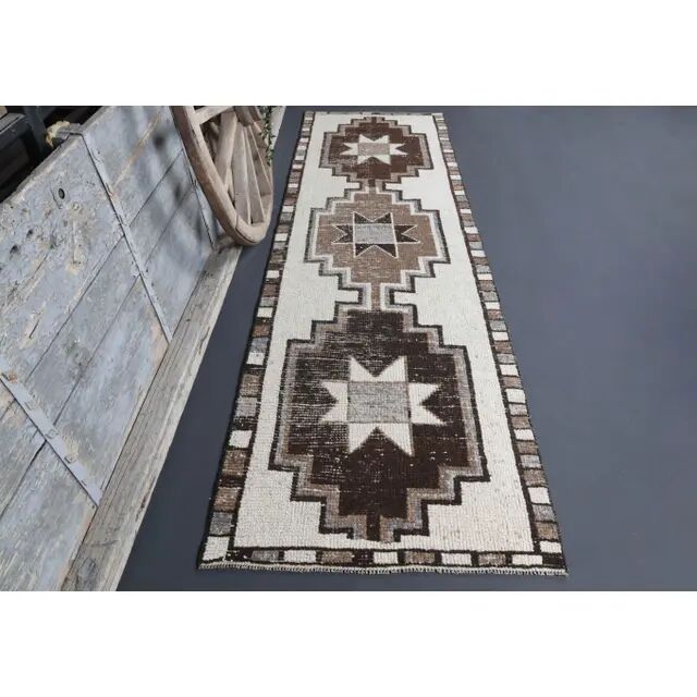Tapis couloir en laine Oushak turc vintage des années 1970, 97x323.