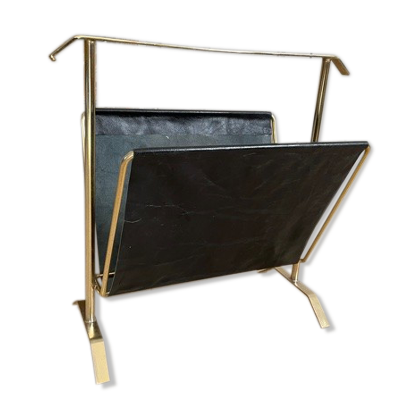 Gold and leather metal magazine rack 1950
