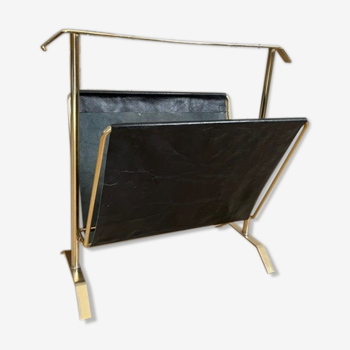 Gold and leather metal magazine rack 1950