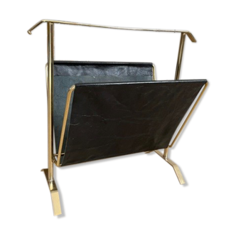 Gold and leather metal magazine rack 1950