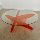 Geometric coffee table glass and orange plexi design 70s Space vintage age