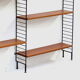 Mid century Wall Unit Shelving System in teak with black metal bookshelf supports