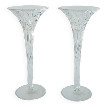 pair of large Swirl crystal candlesticks signed J&G Durand 1950
