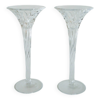 pair of large Swirl crystal candlesticks signed J&G Durand 1950