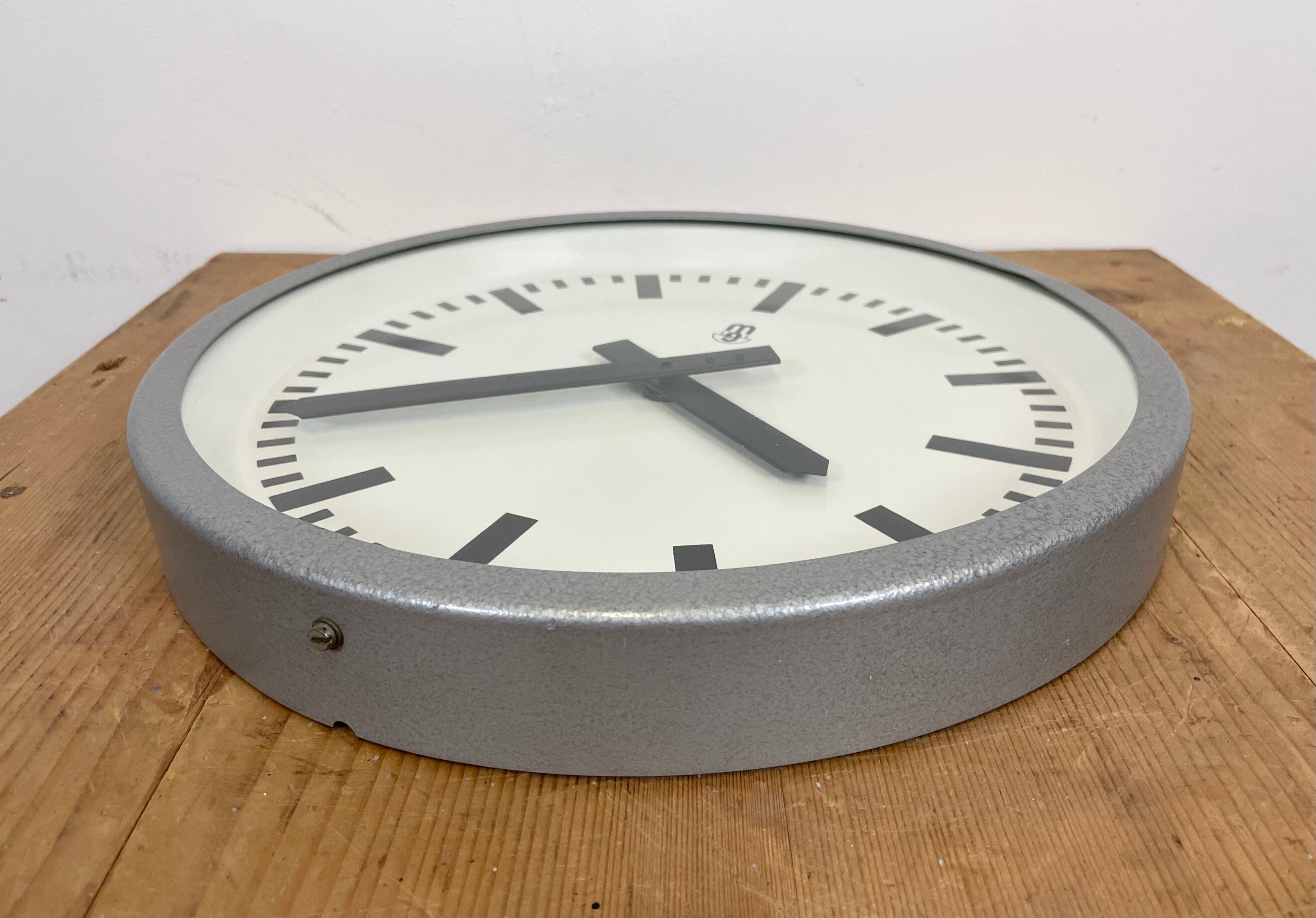 Grey Industrial East German Wall Clock from GW, 1960s